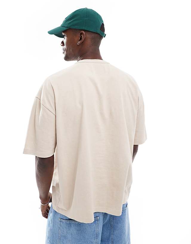 Asos ASOS DESIGN Heayweight Boxy Oversized T-shirt In Washed Beige With Rubber Chest Graphic