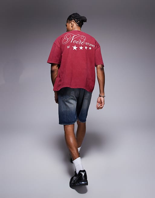 Asos ASOS DESIGN Heayweight Boxy Oversized T-shirt In Washed Red With Text Graphic