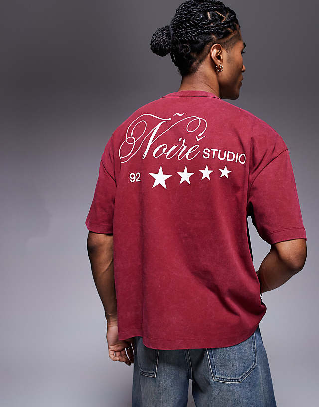 Asos ASOS DESIGN Heayweight Boxy Oversized T-shirt In Washed Red With Text Graphic