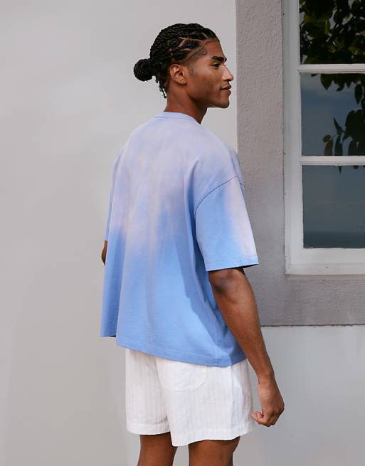 Asos ASOS DESIGN Heayweight Boxy Oversized T-shirt With Chest Print In Washed Blue