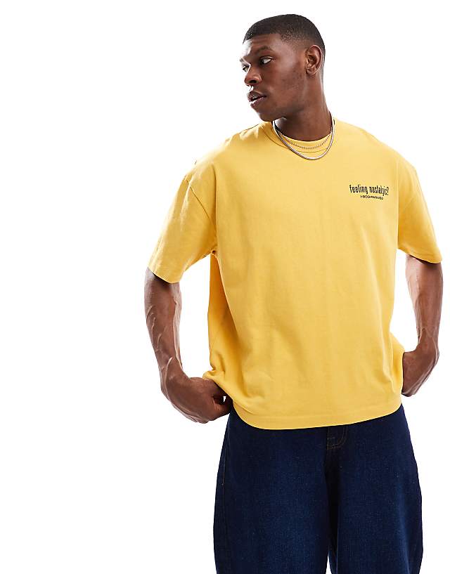 Asos ASOS DESIGN Heayweight Boxy Oversized T-shirt With Nostalgic Phone Graphic In Washed Yellow