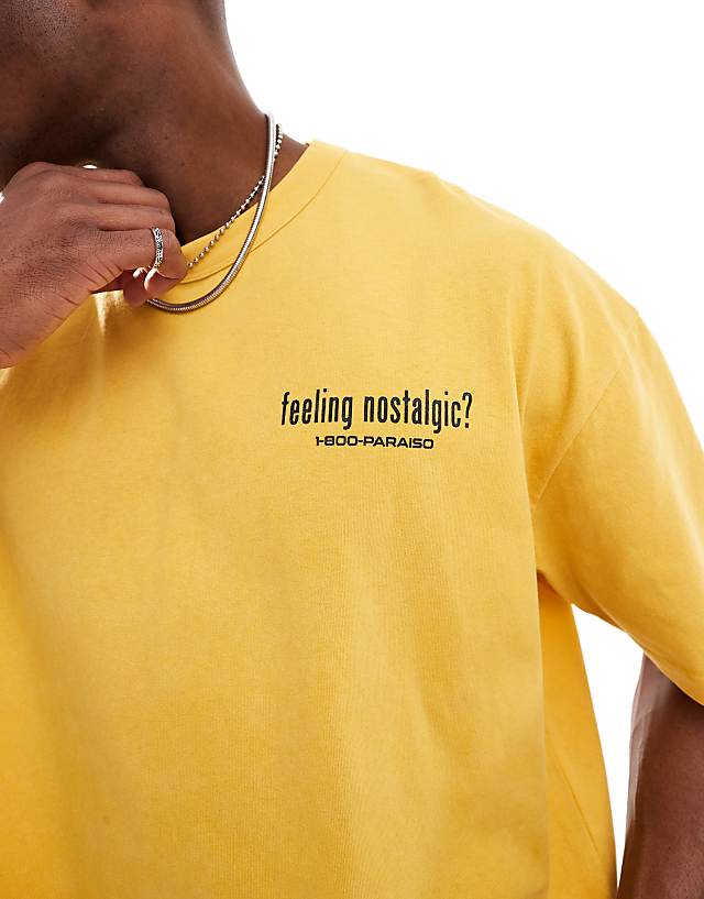 Asos ASOS DESIGN Heayweight Boxy Oversized T-shirt With Nostalgic Phone Graphic In Washed Yellow