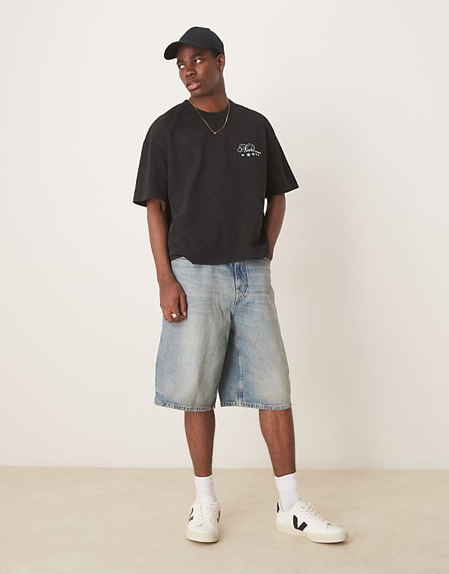 Asos ASOS DESIGN Heayweight Boxy Oversized T-shirt With Text Graphic In Washed Black