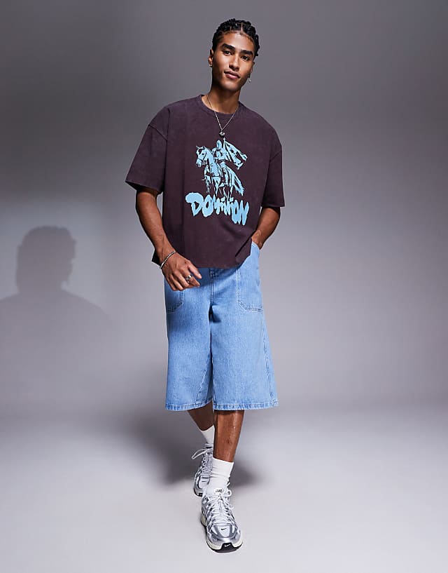 Asos ASOS DESIGN Heayweight Boxy Oversized T-shirt With Chest Graphic In Washed Brown