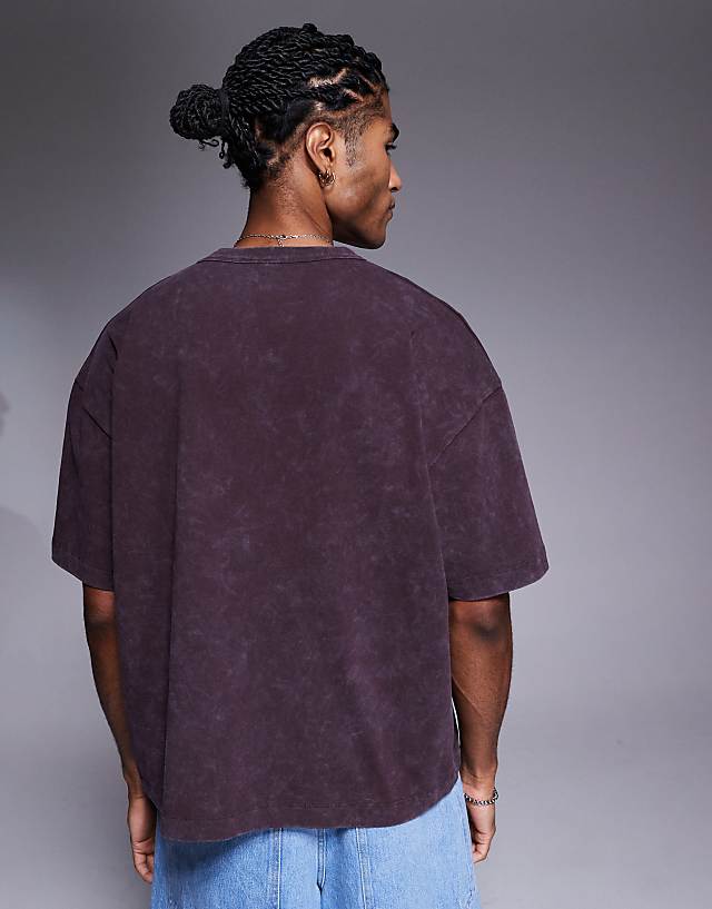 Asos ASOS DESIGN Heayweight Boxy Oversized T-shirt With Chest Graphic In Washed Brown