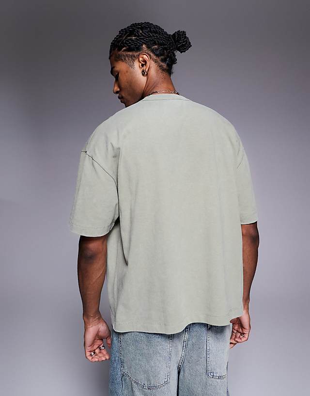 Asos ASOS DESIGN Heayweight Boxy Oversized T-shirt With Text Graphic In Washed Khaki
