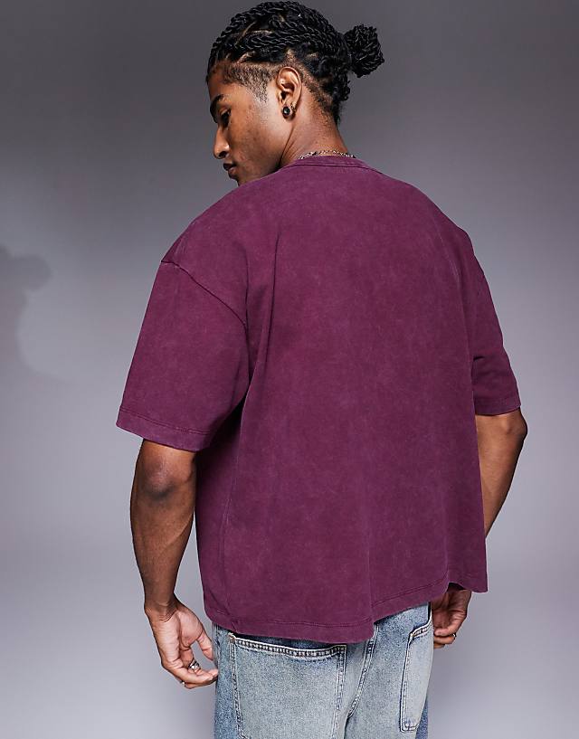 Asos ASOS DESIGN Heayweight Boxy Oversized T-shirt With City Graphic In Washed Burgundy