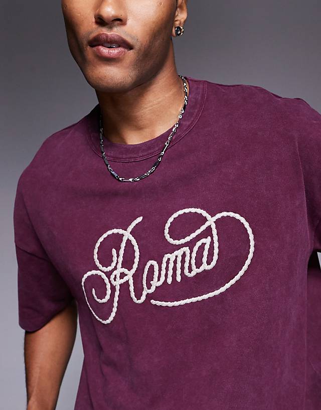 Asos ASOS DESIGN Heayweight Boxy Oversized T-shirt With City Graphic In Washed Burgundy