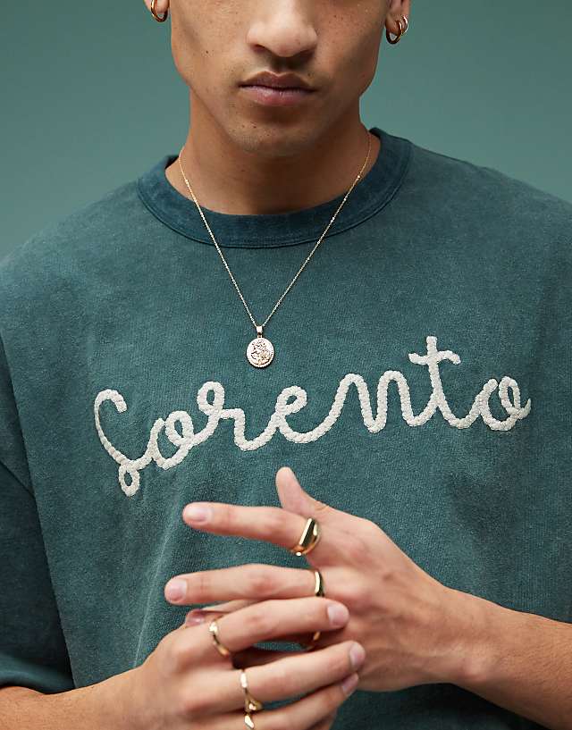 Asos ASOS DESIGN Heayweight Boxy Oversized T-shirt With Front Print In Washed Green