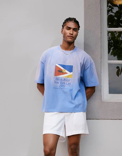 asos ASOS DESIGN heayweight boxy oversized t-shirt with chest print in washed blue