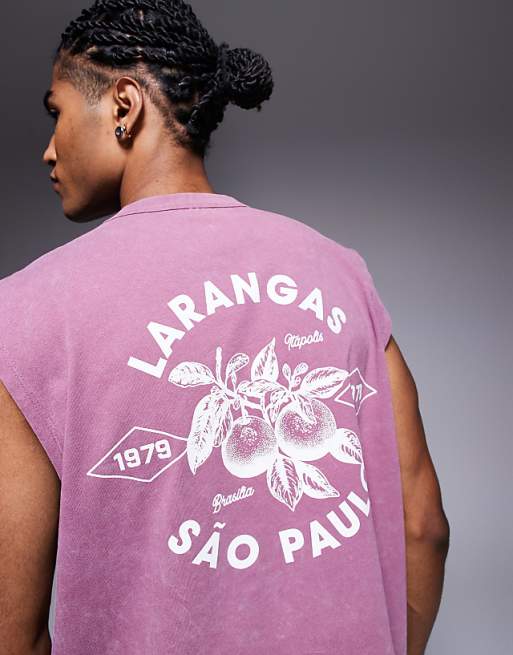 Asos ASOS DESIGN Heayweight Boxy Oversized Tank In Washed Pink With City Graphic