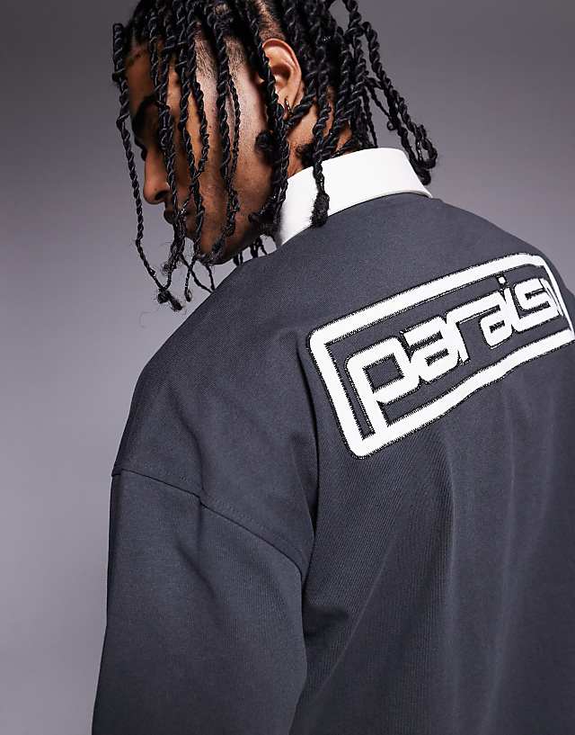 Asos ASOS DESIGN Heayweight Boxy Polo In With Canvas Collar And Applique In Black