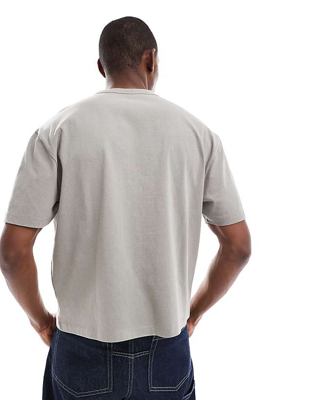 Asos ASOS DESIGN Heayweight Boxy Relaxed T-shirt In Washed Grey With Text Embroidery