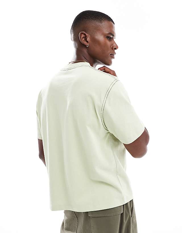Asos ASOS DESIGN Heayweight Boxy Relaxed T-shirt With Text Embroidery In Washed Green