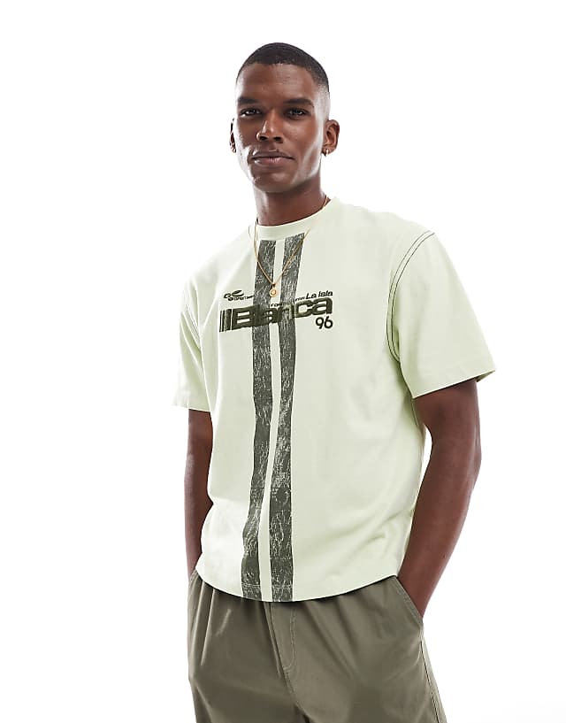 asos ASOS DESIGN heayweight boxy relaxed t-shirt with text embroidery in washed green