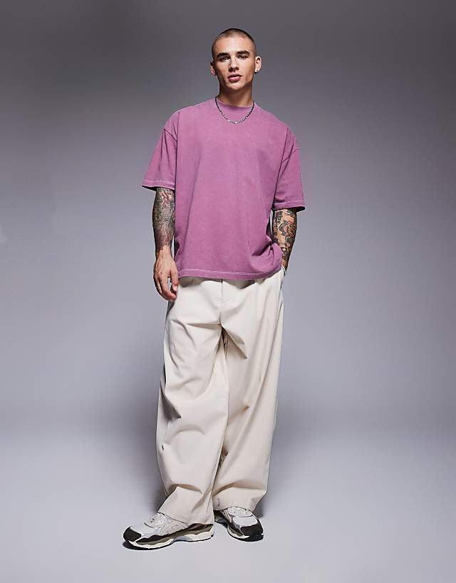Asos ASOS DESIGN Heayweight Oversized T-shirt In Washed Pink With Celestial Spine Print
