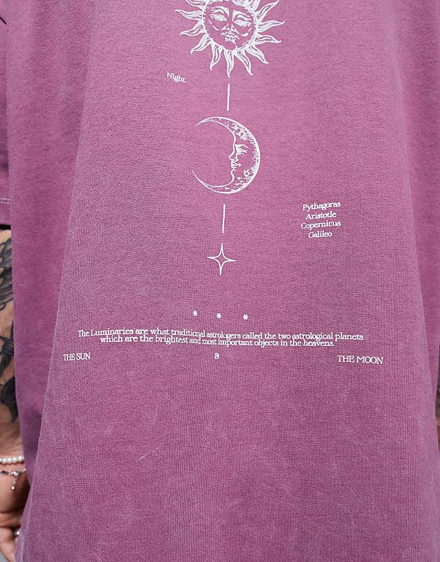 Asos ASOS DESIGN Heayweight Oversized T-shirt In Washed Pink With Celestial Spine Print