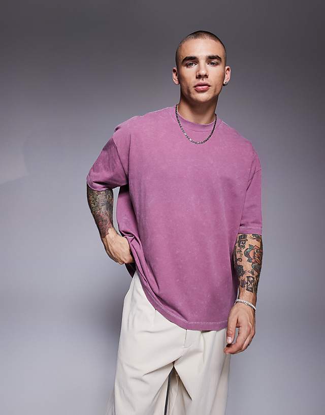 Asos ASOS DESIGN Heayweight Oversized T-shirt In Washed Pink With Celestial Spine Print