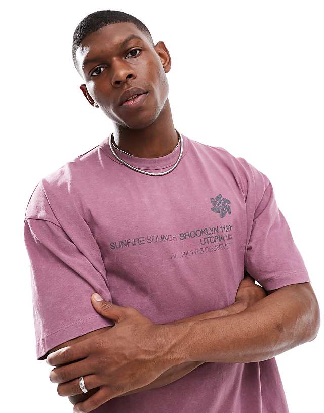 Asos ASOS DESIGN Heayweight Oversized T-shirt In Washed Pink With Street Graphic