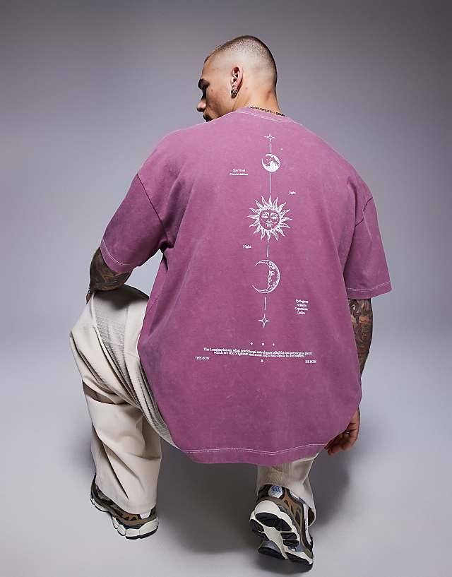 asos ASOS DESIGN heayweight oversized t-shirt in washed pink with celestial spine print