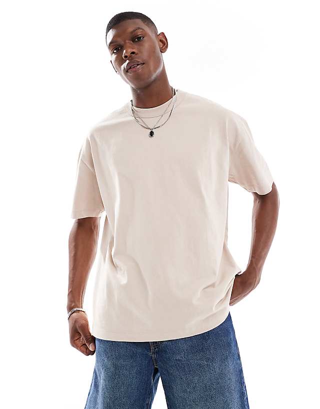 Asos ASOS DESIGN Heayweight Oversized T-shirt In With City Graphic In Washed Pink
