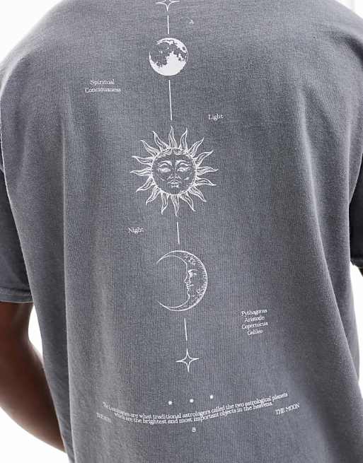 Asos ASOS DESIGN Heayweight Oversized T-shirt With Celestial Spine Print In Washed Grey