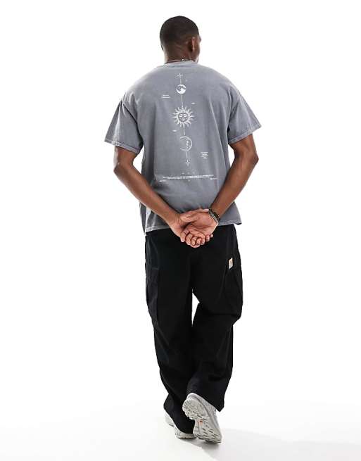 Asos ASOS DESIGN Heayweight Oversized T-shirt With Celestial Spine Print In Washed Grey