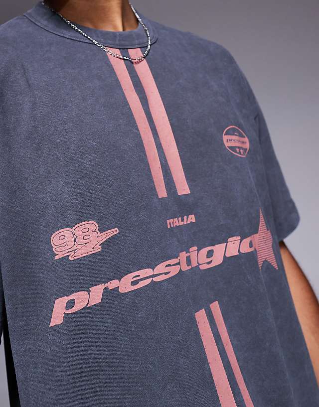 Asos ASOS DESIGN Heayweight Oversized T-shirt With Sports Graphic In Washed Black