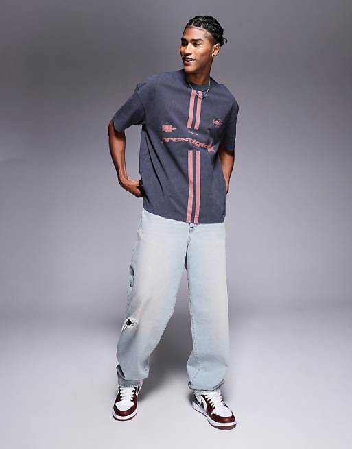 Asos ASOS DESIGN Heayweight Oversized T-shirt With Sports Graphic In Washed Black