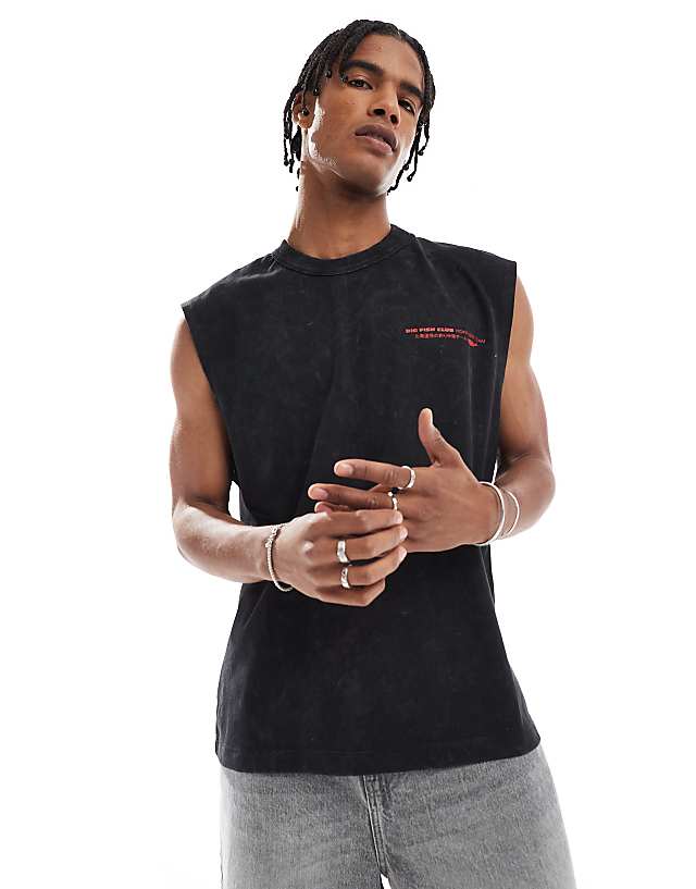 Asos ASOS DESIGN Heayweight Oversized Tank With Souvenir Graphic In Washed Black