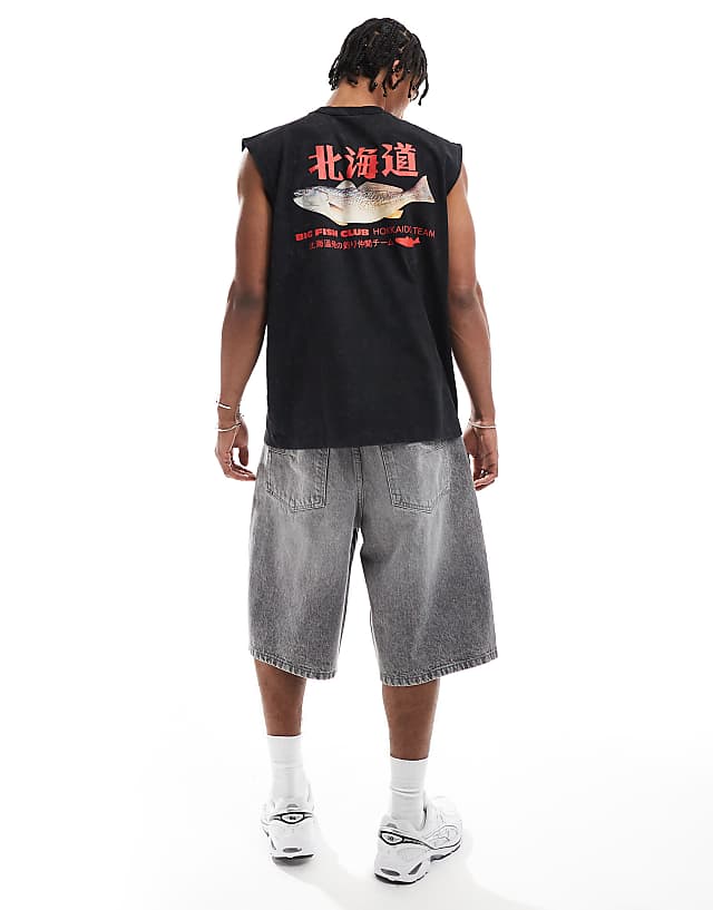 Asos ASOS DESIGN Heayweight Oversized Tank With Souvenir Graphic In Washed Black