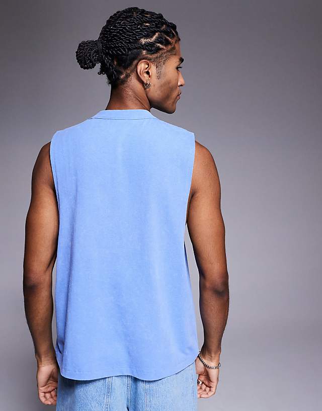 Asos ASOS DESIGN Heayweight Relaxed Boxy Vest In With Front Graphic In Blue