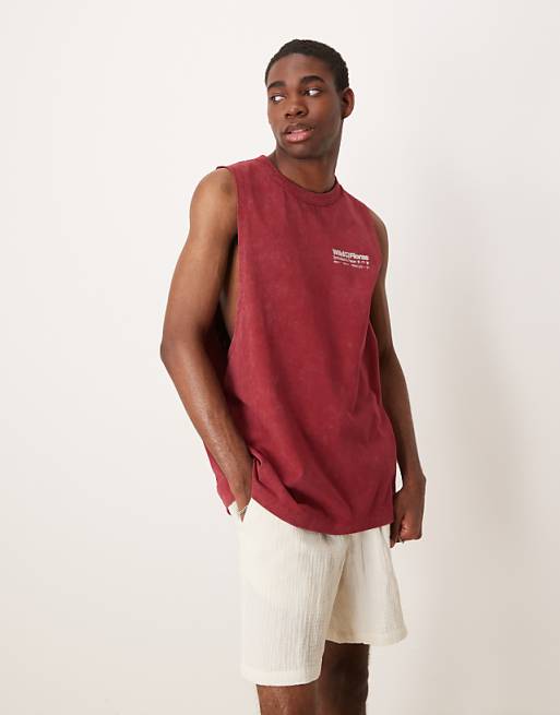 Asos ASOS DESIGN Heayweight Relaxed Tank With Floral Graphic In Washed Red