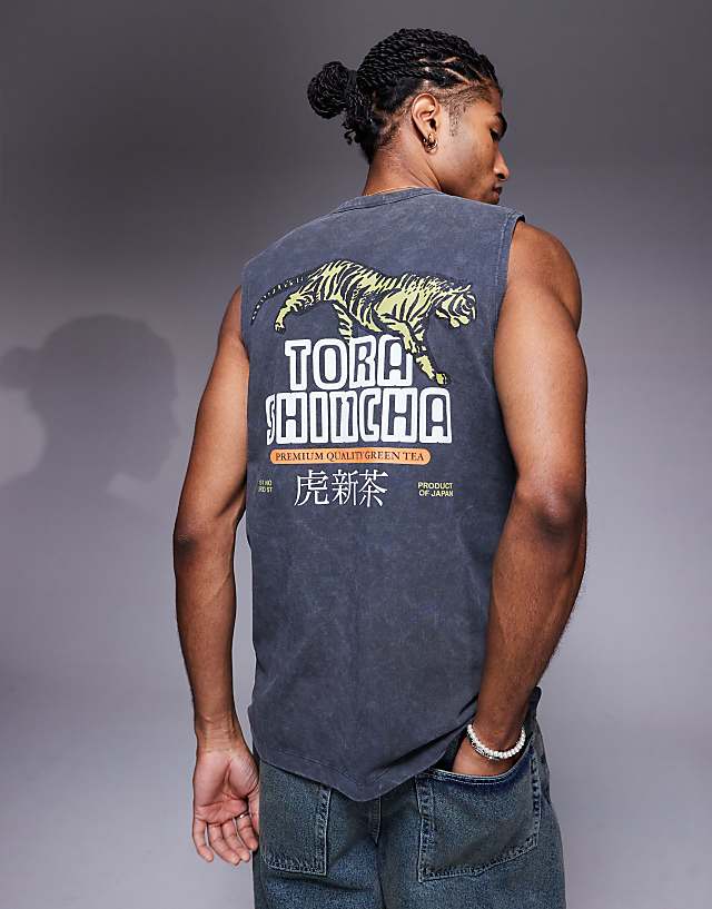 Asos ASOS DESIGN Heayweight Tank With Text Graphic In Washed Black