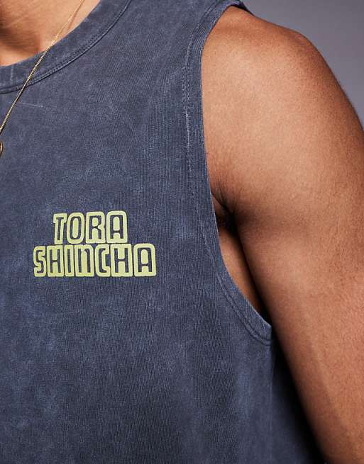 Asos ASOS DESIGN Heayweight Tank With Text Graphic In Washed Black