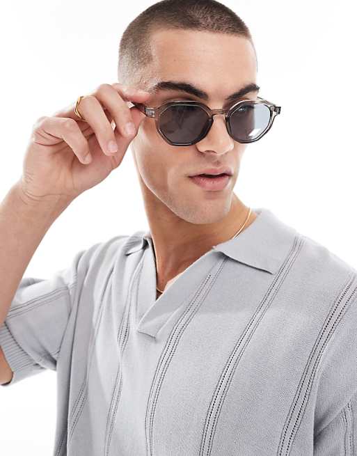 asos ASOS DESIGN hexagon sunglasses with grey lens and frame