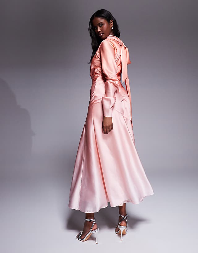 Asos ASOS DESIGN High Cowl Neck Maxi Dress In Coral Ombre