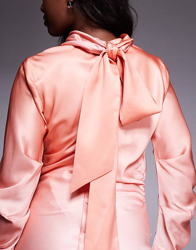Asos ASOS DESIGN High Cowl Neck Maxi Dress In Coral Ombre