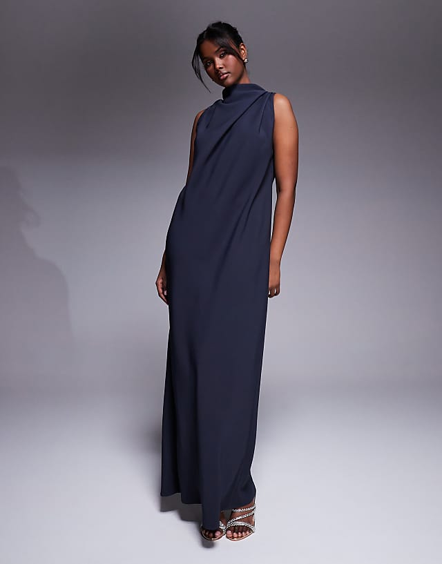 asos ASOS DESIGN high neck column maxi dress with open back in blue