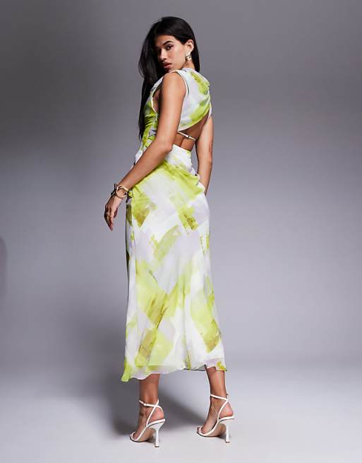 Asos ASOS DESIGN High Neck Drape Front Maxi In Abstract Print