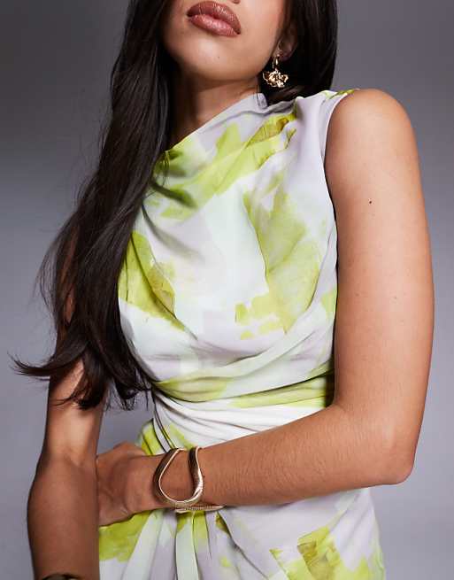 Asos ASOS DESIGN High Neck Drape Front Maxi In Abstract Print