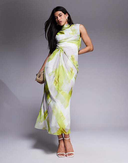 asos ASOS DESIGN high neck drape front maxi in abstract print