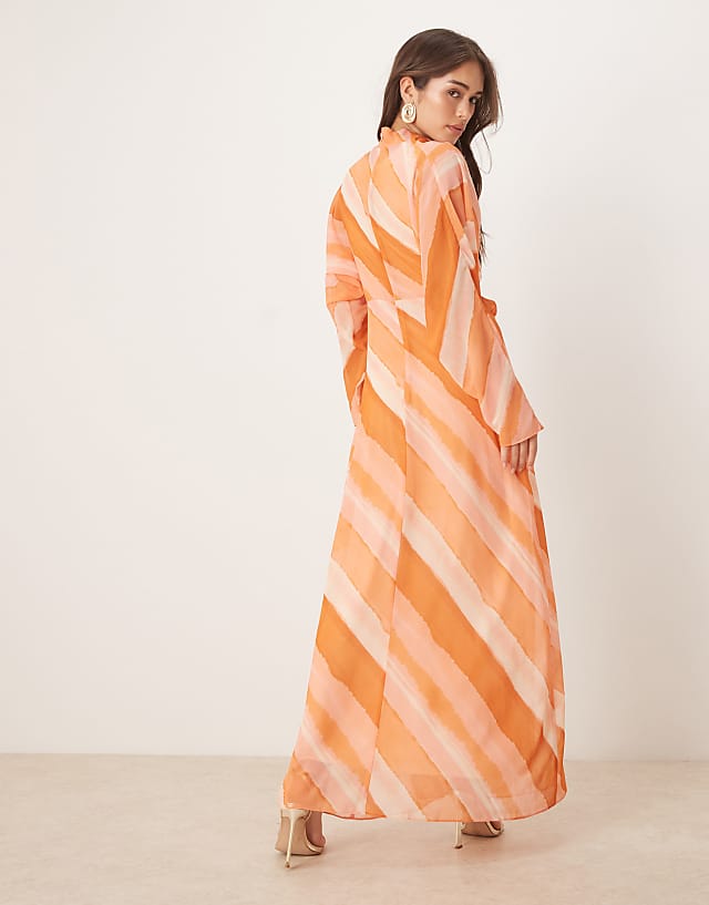 Asos ASOS DESIGN High Neck Maxi Dress In Pink Stripe Print