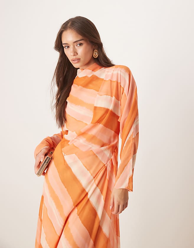 asos ASOS DESIGN high neck maxi dress in pink stripe print