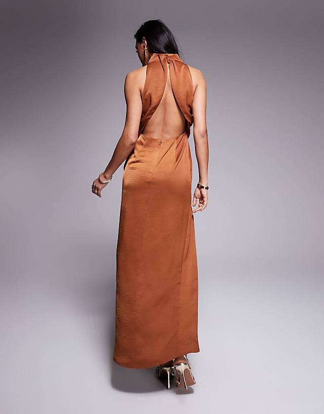 Asos ASOS DESIGN High Neck Midaxi Dress With Cutout Detail In Rust