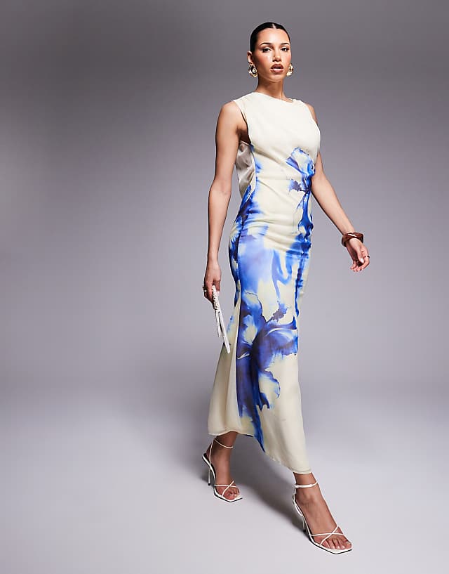 asos ASOS DESIGN high neck placement floral maxi dress