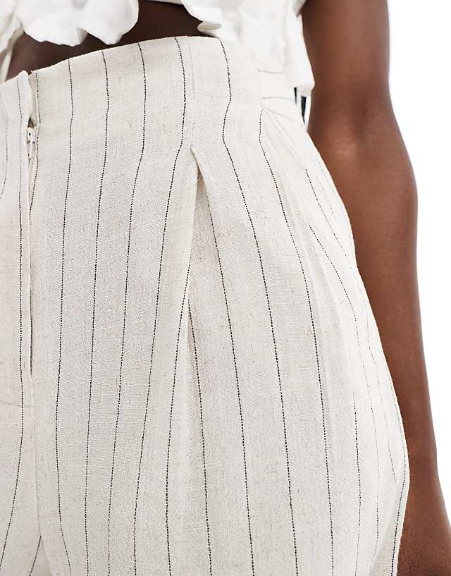 Asos ASOS DESIGN High Waist Seam Detail Shorts With Linen In Stripe