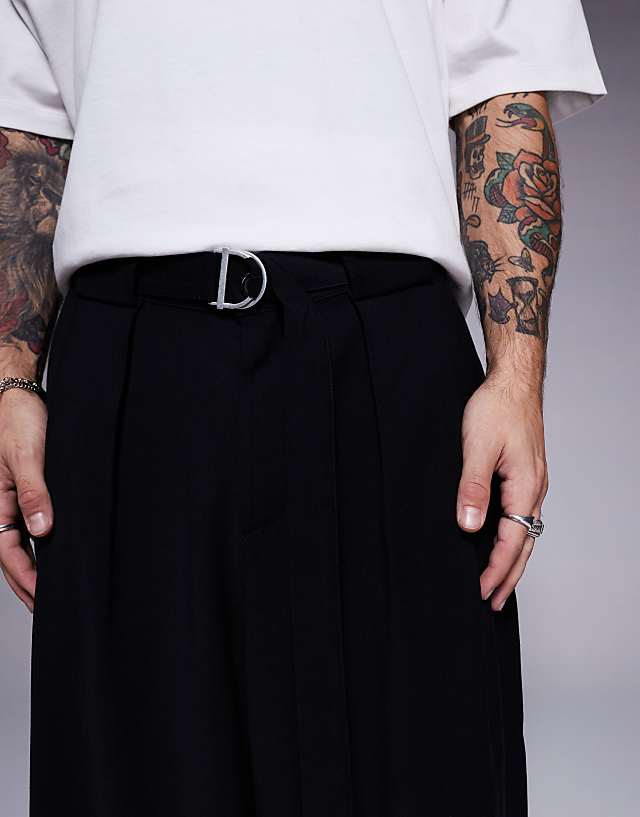 Asos ASOS DESIGN Horseshoe Fit Smart Trousers With Belt In Black