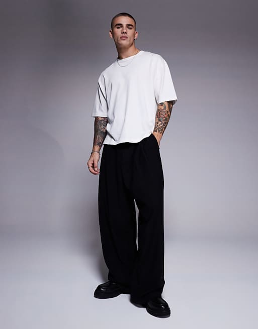 asos ASOS DESIGN horseshoe fit smart trousers with belt in black