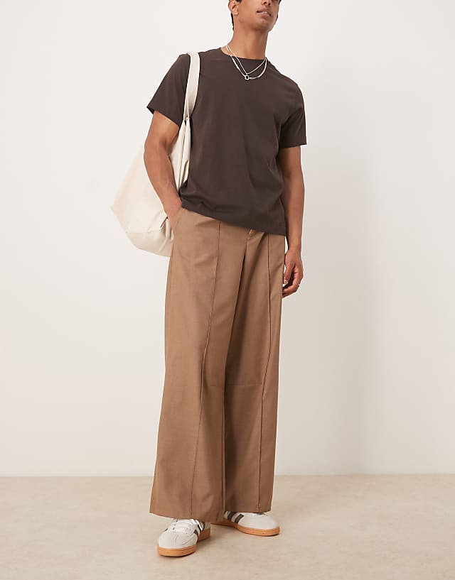 asos ASOS DESIGN horseshoe fit smart trousers with front pintuck in mushroom
